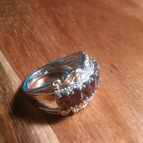 Mozambique Garnet and White Zircon Brass Ring (Size 5) - Picture 5 of 12